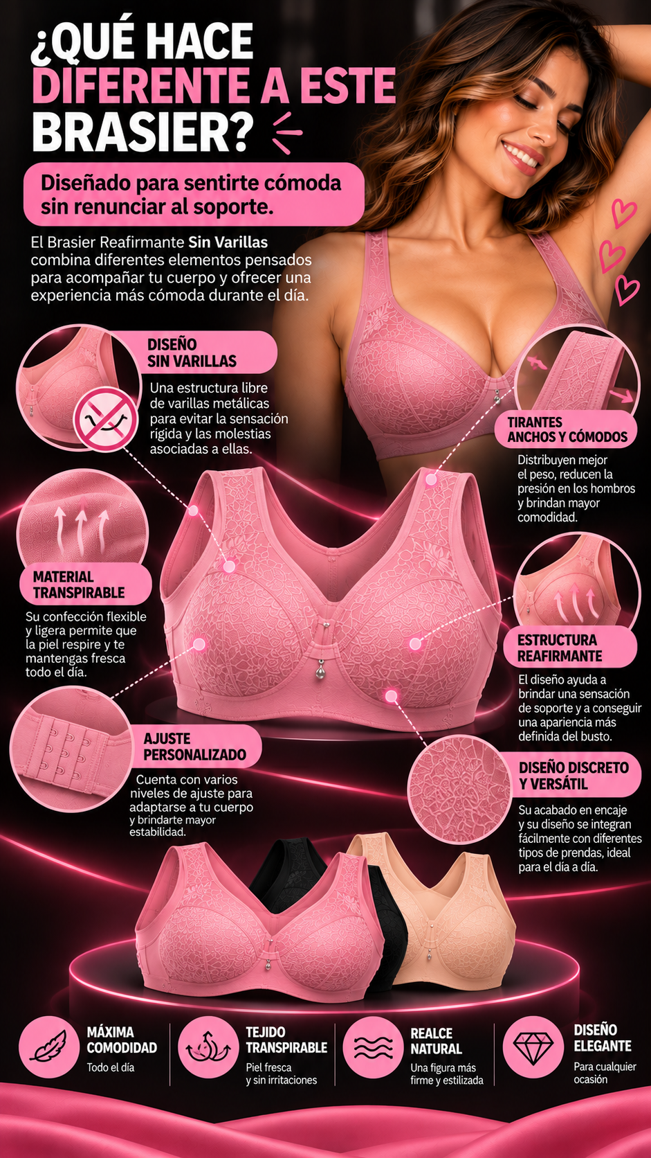 Realza tu figura sin varillas, sin molestias ; Brasier reafirmante PROMO 2X1
