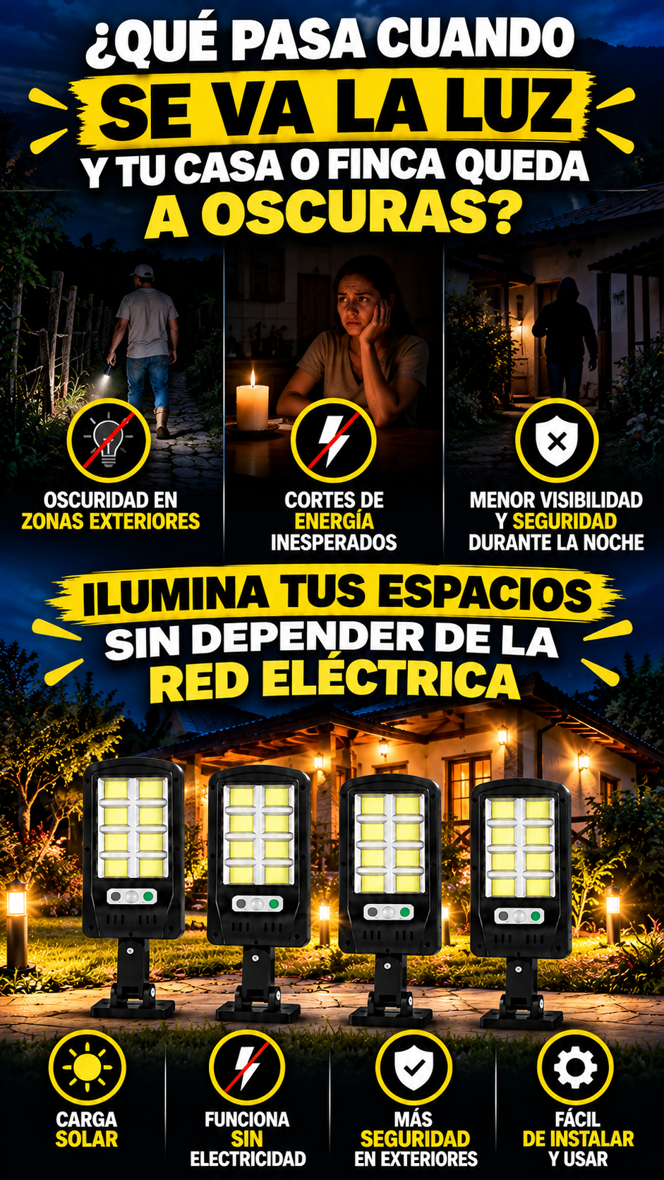 COMBO LAMPARA SOLAR ((PAGA 2 LLEVA 4)). MÁS LUZ, MÁS SEGURIDAD Y MENOS DEPENDENCIA DE LA RED.
